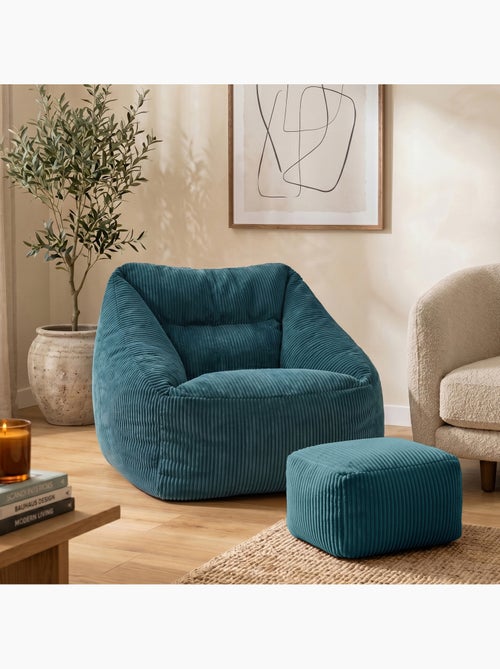 Pouf fauteuil salon natalia et repose-pied carré amara en velours côtelé - icon - Kiabi