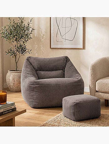 Pouf fauteuil salon natalia et repose-pied carré amara en velours côtelé - icon