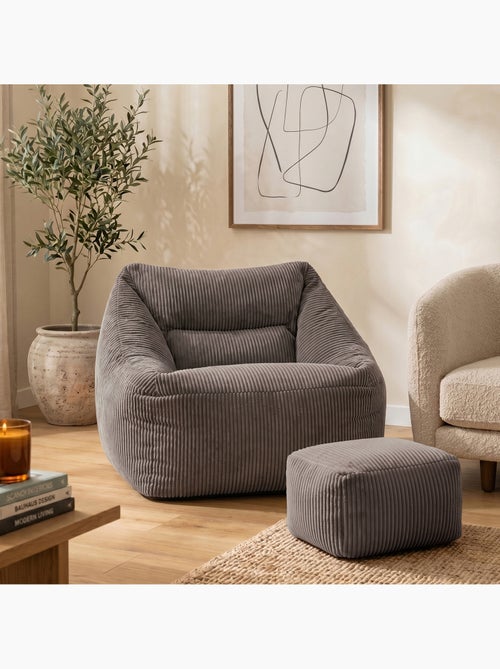Pouf fauteuil salon natalia et repose-pied carré amara en velours côtelé - icon - Kiabi