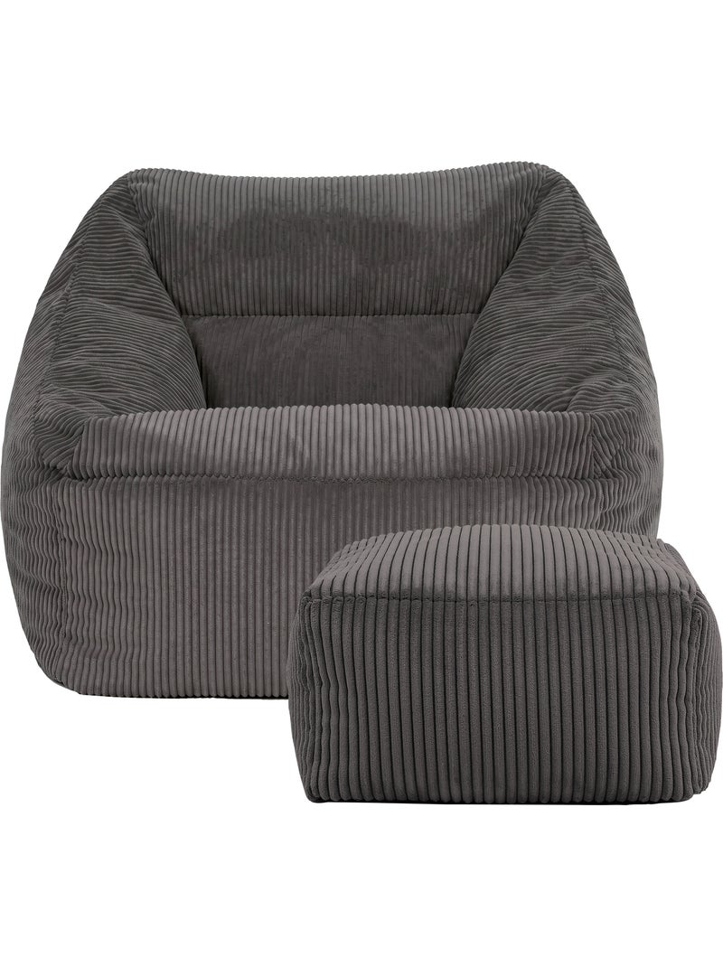 Pouf fauteuil salon natalia et repose-pied carré amara en velours côtelé - icon gris anthracite - Kiabi
