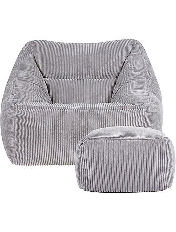 Pouf fauteuil salon natalia et repose-pied carré amara en velours côtelé - icon