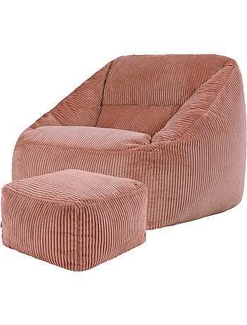Pouf fauteuil salon natalia et repose-pied carré amara en velours côtelé - icon