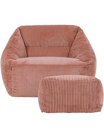 Pouf fauteuil salon natalia et repose-pied carré amara en velours côtelé - icon