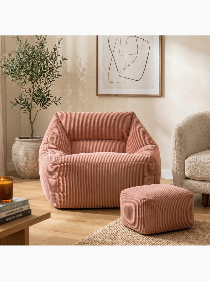 Pouf fauteuil salon natalia et repose-pied carré amara en velours côtelé - icon Rose clair - Kiabi
