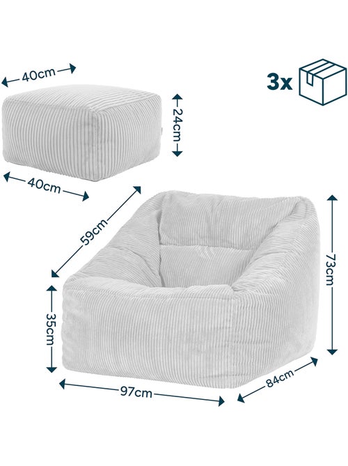 Pouf fauteuil salon natalia et repose-pied carré amara en velours côtelé - icon - Kiabi