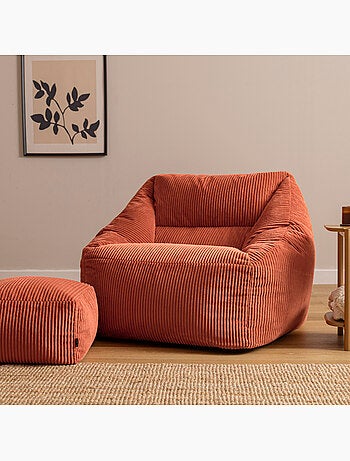 Pouf fauteuil salon natalia et repose-pied carré amara en velours côtelé - icon