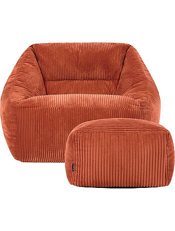 Pouf fauteuil salon natalia et repose-pied carré amara en velours côtelé - icon