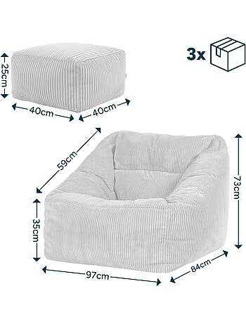 Pouf fauteuil salon natalia et repose-pied carré amara en velours côtelé - icon