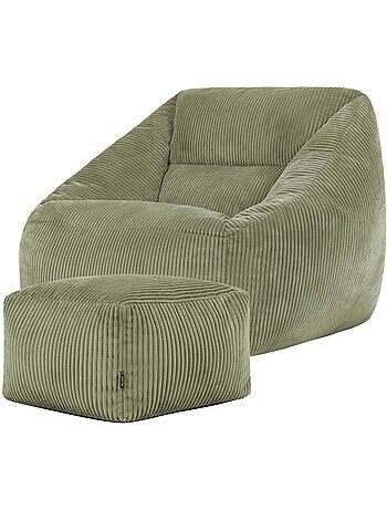 Pouf fauteuil salon natalia et repose-pied carré amara en velours côtelé - icon