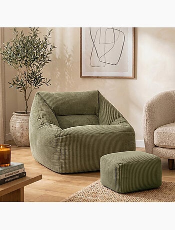 Pouf fauteuil salon natalia et repose-pied carré amara en velours côtelé - icon