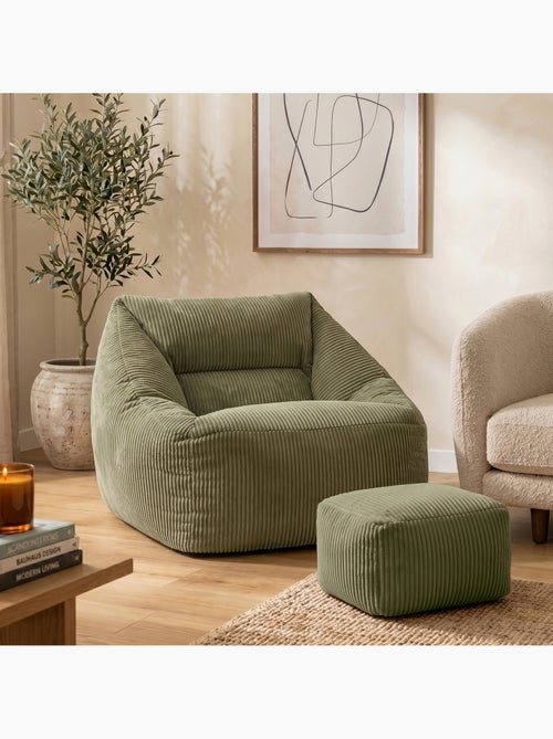 Pouf fauteuil salon natalia et repose-pied carré amara en velours côtelé - icon - Kiabi