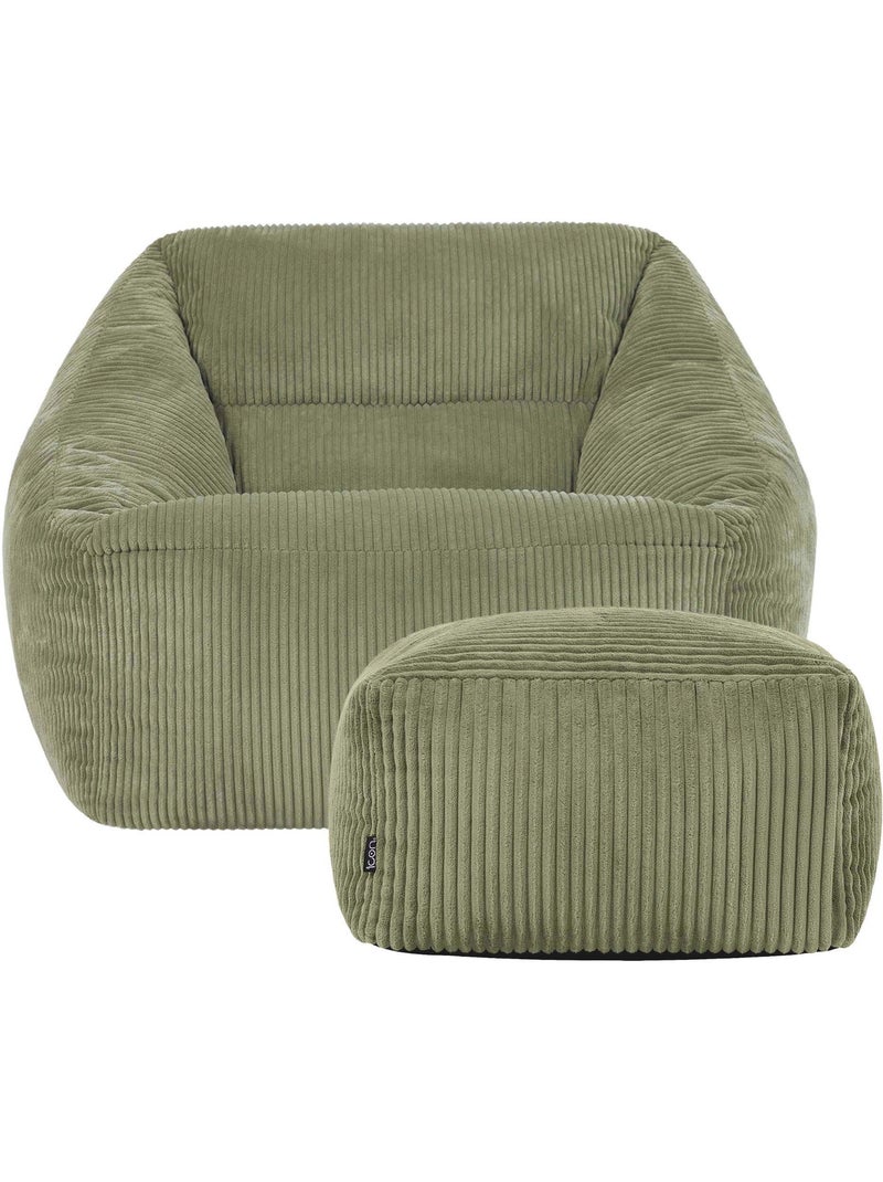 Pouf fauteuil salon natalia et repose-pied carré amara en velours côtelé - icon Vert Sauge - Kiabi
