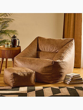 Pouf fauteuil salon natalia et repose-pied carré en imitation cuir, végan - icon