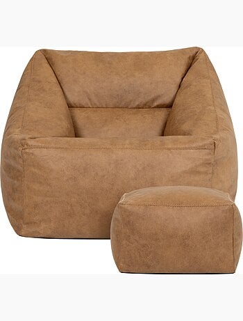 Pouf fauteuil salon natalia et repose-pied carré en imitation cuir, végan - icon