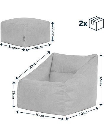 Pouf fauteuil salon natalia et repose-pied carré en imitation cuir, végan - icon