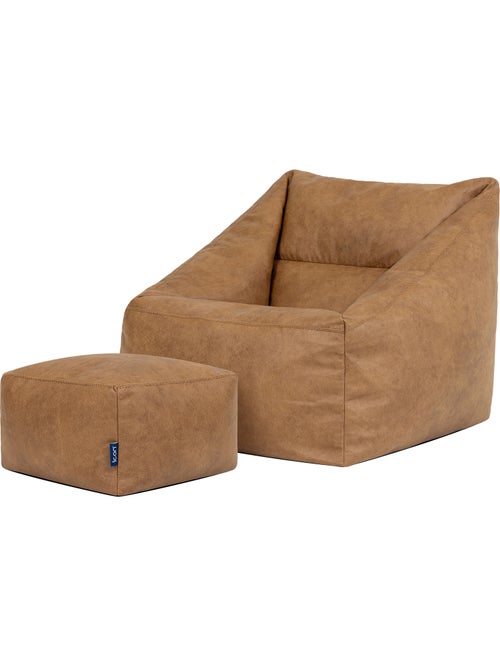 Pouf fauteuil salon natalia et repose-pied carré en imitation cuir, végan - icon - Kiabi