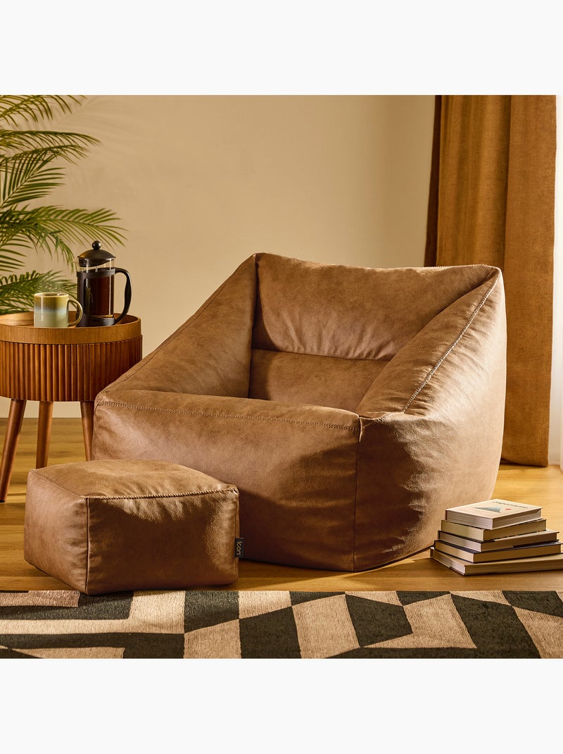 Pouf fauteuil salon natalia et repose-pied carré en imitation cuir, végan - icon Marron clair - Kiabi