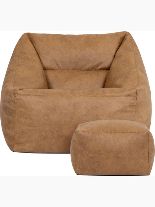 Pouf fauteuil salon natalia et repose-pied carré en imitation cuir, végan - icon - Kiabi
