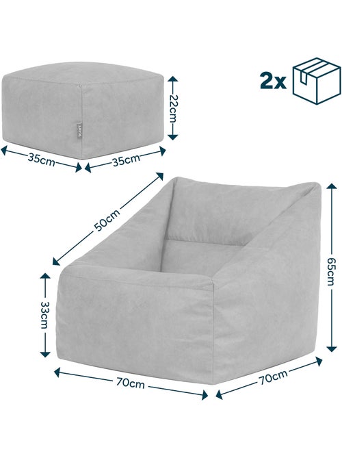 Pouf fauteuil salon natalia et repose-pied carré en imitation cuir, végan - icon - Kiabi