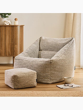 Pouf fauteuil salon natalia et repose-pied carré en tissu tissé - icon