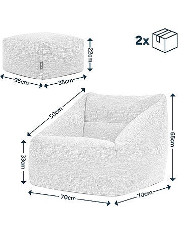 Pouf fauteuil salon natalia et repose-pied carré en tissu tissé - icon