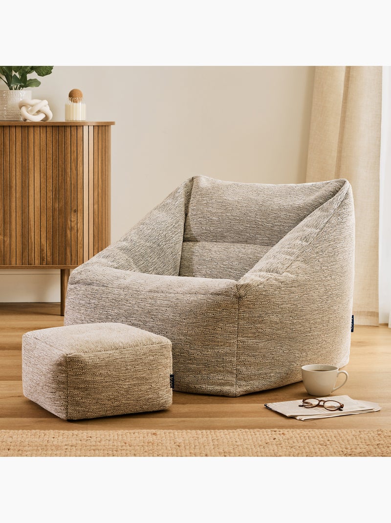 Pouf fauteuil salon natalia et repose-pied carré en tissu tissé - icon Beige chiné - Kiabi