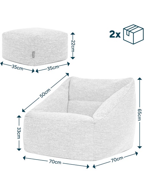 Pouf fauteuil salon natalia et repose-pied carré en tissu tissé - icon - Kiabi