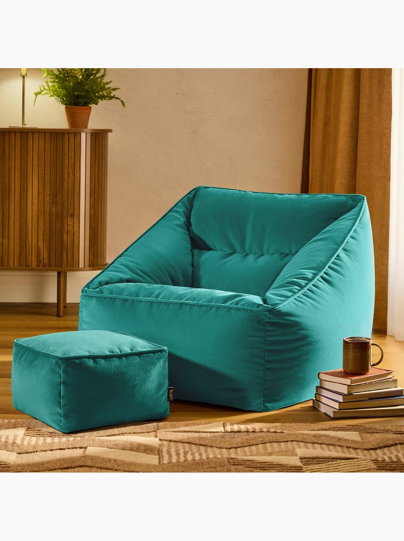 Pouf fauteuil salon natalia et repose-pied carré en velours mat - icon Bleu canard - Kiabi