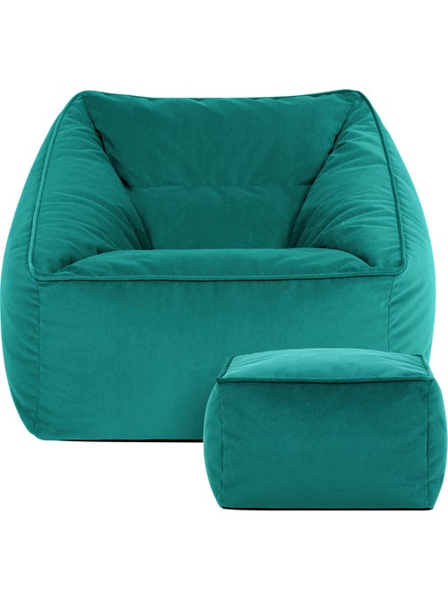 Pouf fauteuil salon natalia et repose-pied carré en velours mat - icon - Kiabi