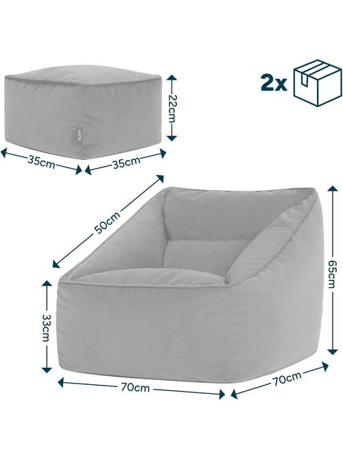 Pouf fauteuil salon natalia et repose-pied carré en velours mat - icon - Kiabi