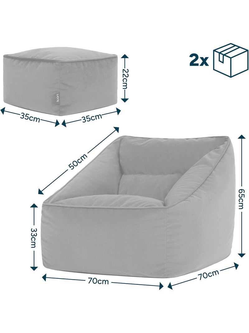 Pouf fauteuil salon natalia et repose-pied carré en velours mat - icon Bleu canard - Kiabi