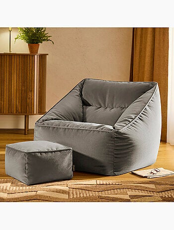 Pouf fauteuil salon natalia et repose-pied carré en velours mat - icon