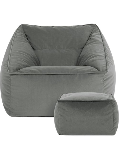 Pouf fauteuil salon natalia et repose-pied carré en velours mat - icon - Kiabi