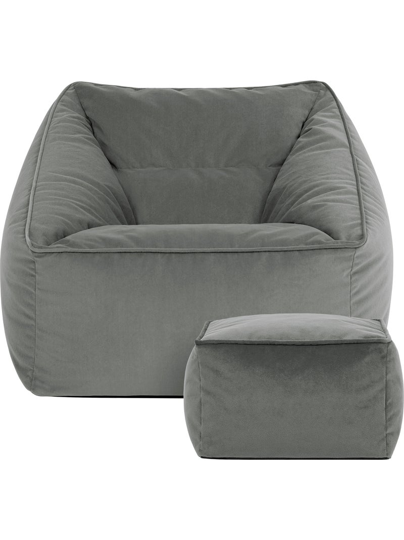 Pouf fauteuil salon natalia et repose-pied carré en velours mat - icon gris anthracite - Kiabi