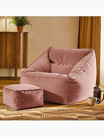 Pouf fauteuil salon natalia et repose-pied carré en velours mat - icon