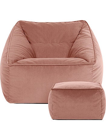 Pouf fauteuil salon natalia et repose-pied carré en velours mat - icon