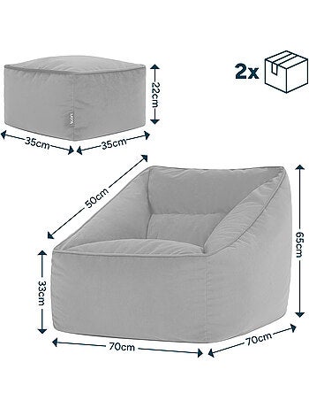 Pouf fauteuil salon natalia et repose-pied carré en velours mat - icon