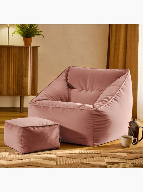 Pouf fauteuil salon natalia et repose-pied carré en velours mat - icon - Kiabi