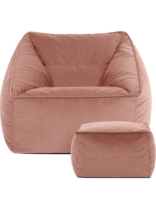 Pouf fauteuil salon natalia et repose-pied carré en velours mat - icon - Kiabi