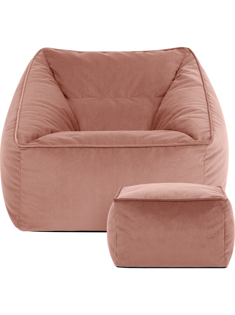 Pouf fauteuil salon natalia et repose-pied carré en velours mat - icon Rose clair - Kiabi