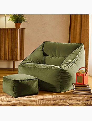 Pouf fauteuil salon natalia et repose-pied carré en velours mat - icon