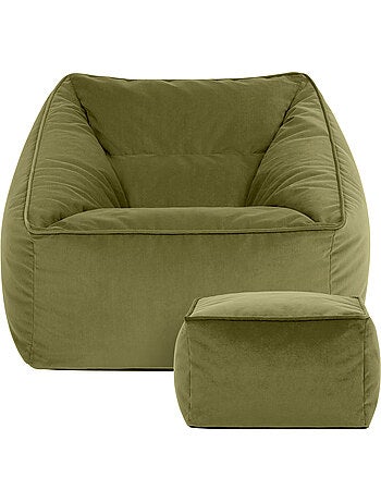 Pouf fauteuil salon natalia et repose-pied carré en velours mat - icon