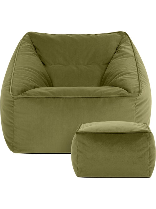 Pouf fauteuil salon natalia et repose-pied carré en velours mat - icon - Kiabi
