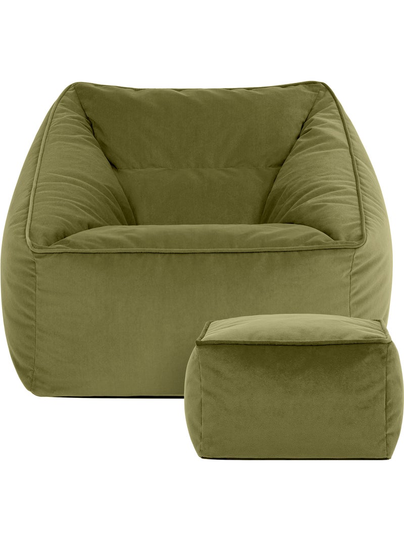 Pouf fauteuil salon natalia et repose-pied carré en velours mat - icon Vert olive - Kiabi