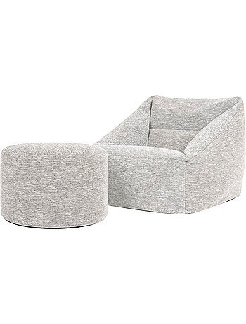 Pouf fauteuil salon natalia et repose-pied rond milano en tissu tissé - icon