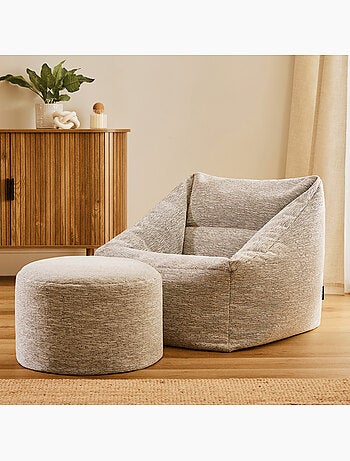 Pouf fauteuil salon natalia et repose-pied rond milano en tissu tissé - icon