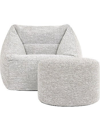 Pouf fauteuil salon natalia et repose-pied rond milano en tissu tissé - icon