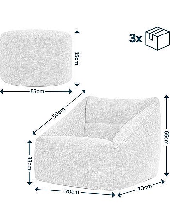 Pouf fauteuil salon natalia et repose-pied rond milano en tissu tissé - icon