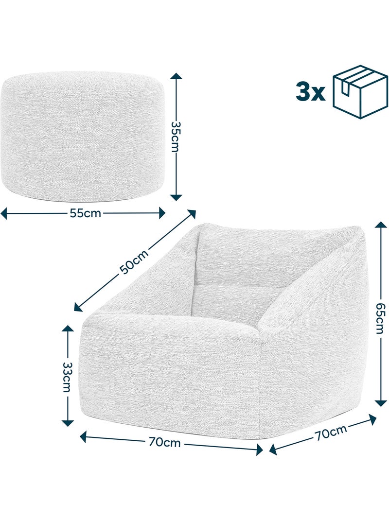 Pouf fauteuil salon natalia et repose-pied rond milano en tissu tissé - icon Beige chiné - Kiabi