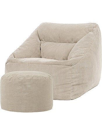 Pouf fauteuil salon natalia et repose-pied rond milano en velours côtelé - icon